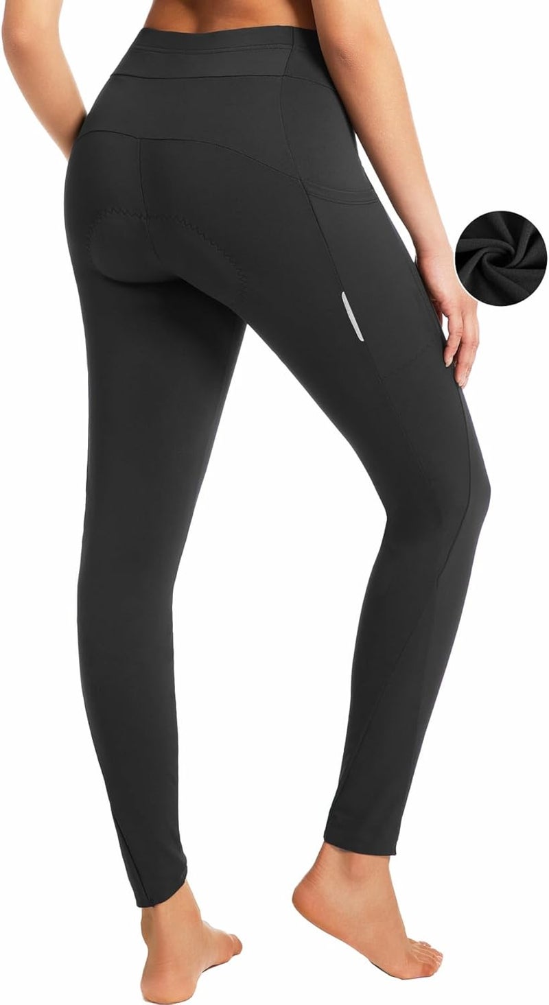 qualidyne Women's 4D Padded Bike Pants, Thermal Fleece-Lined with Pockets, Full-Length Winter Cycling Tights for Cold Weather - Image 1
